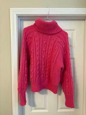 A New Day Chunky Knit Oversized Hot Pink Turtleneck Sweater Women’s Large